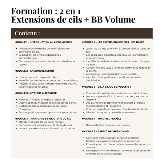 FORMATION EXTENSIONS DE CILS | MÉTHODE CIL À CIL ET BB VOLUME