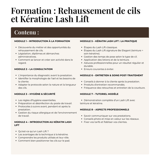 FORMATION KÉRATIN LASH LIFT (RÉHAUSSEMENT DES CILS) + TEINTURE