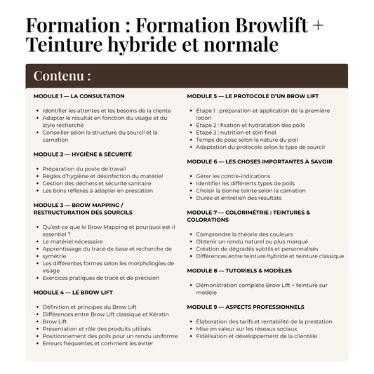 FORMATION 2 EN 1 BROW LIFT + TEINTURE NORMAL ET HYBRIDE